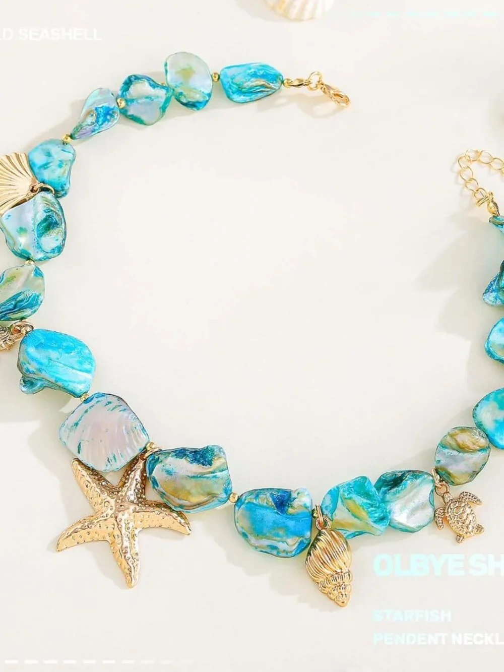 Starfish Shell Necklace Gold Seashell Pendant Necklaces Summer Charm Trendy Chok - Picture 3 of 7